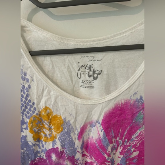 Just My Size Glitter Floral Print Women's Top - Picture 4 of 5
